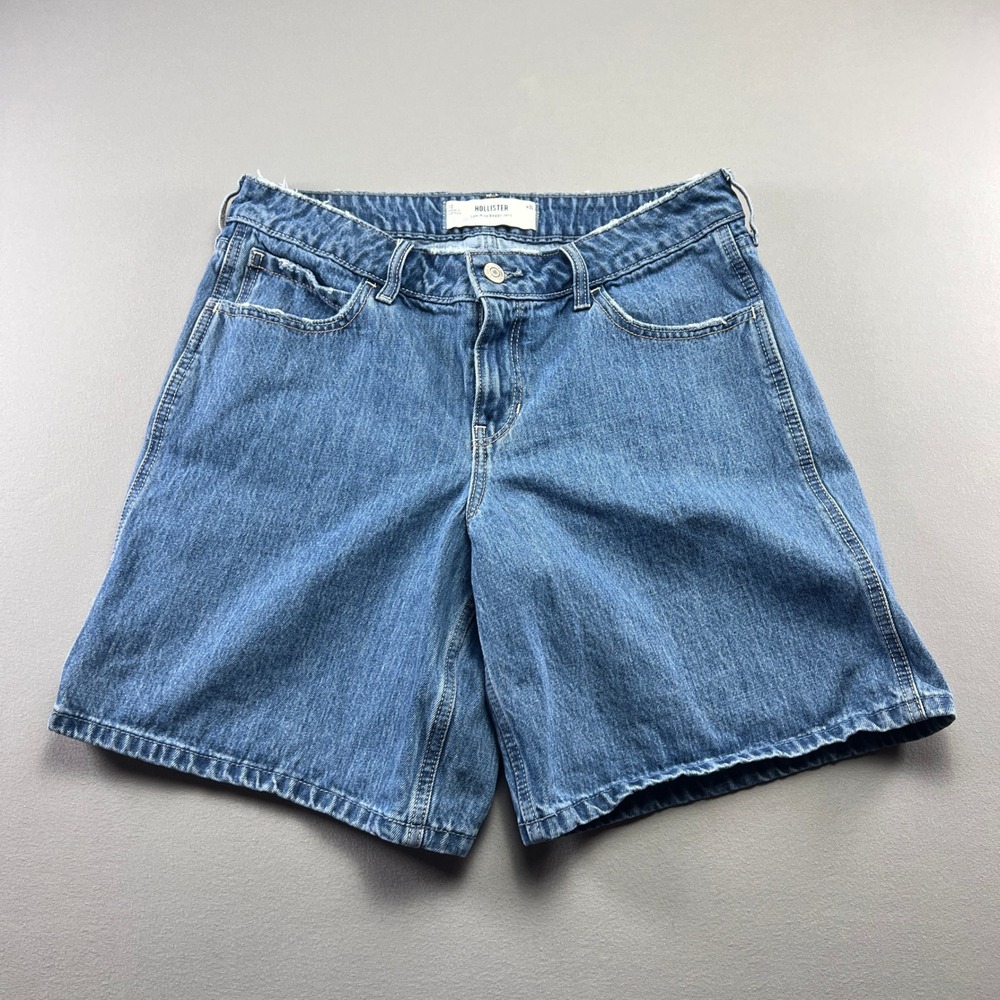 Hollister Baggy Jort Denim Shorts Womens 10 Blue Cotton Low Rise Medium Wash